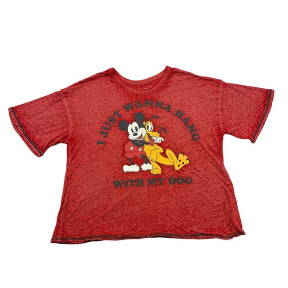 Disney Mickey Mouse Shirt Womens Large L Red Pluto I Just Wanna Hang With My Dog - Picture 1 of 11
